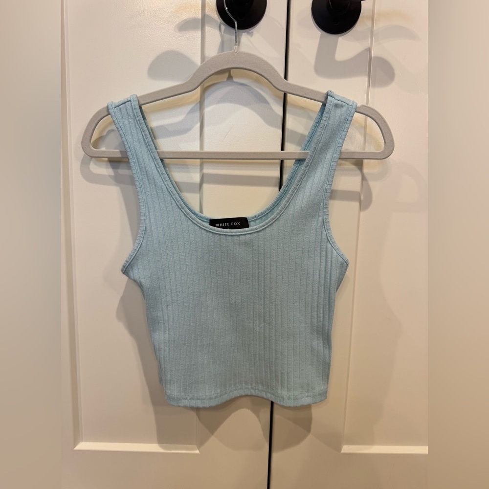 White Fox Boutique Sky Blue Ribbed Crop Top